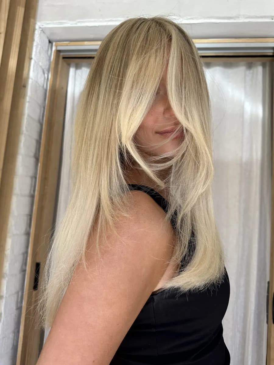 Soft blonde layers with healthy, lived-in colour by Willow