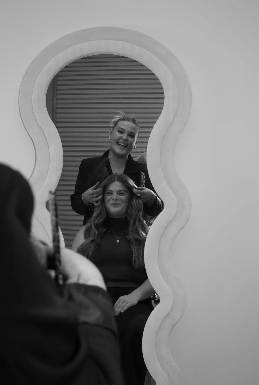 Behind the chair at By Willow, styling in the studio mirror